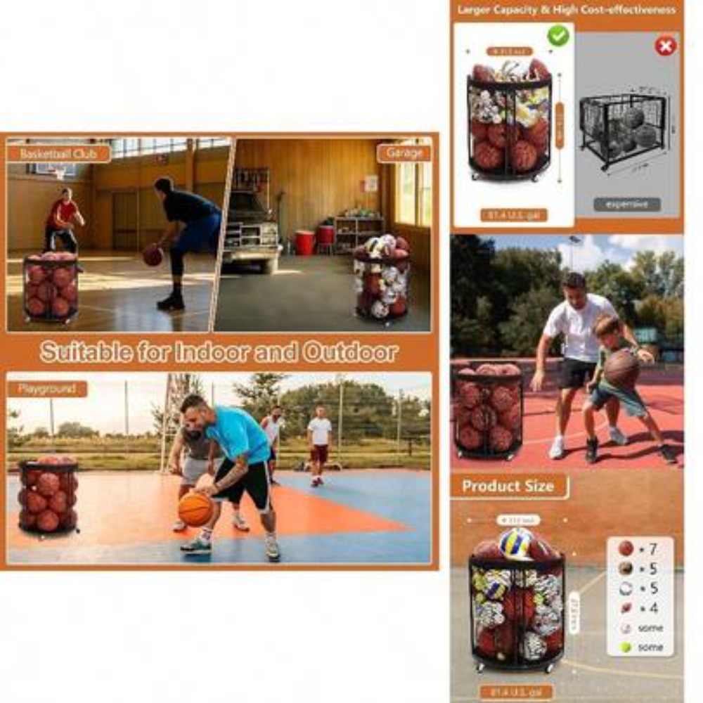 Sports Equipment Organizer Rack - 헤비 듀티 볼 보관함 카트 (축구,