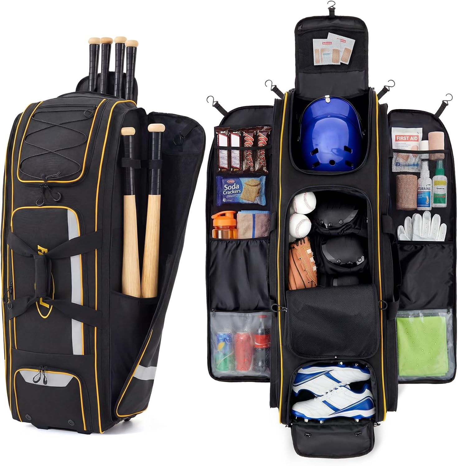100L 롤링 캐쳐스 기어 야구 가방, 헤비 듀티 소프 - Sports Equipment Bag With Wheels 리뷰 및 가격