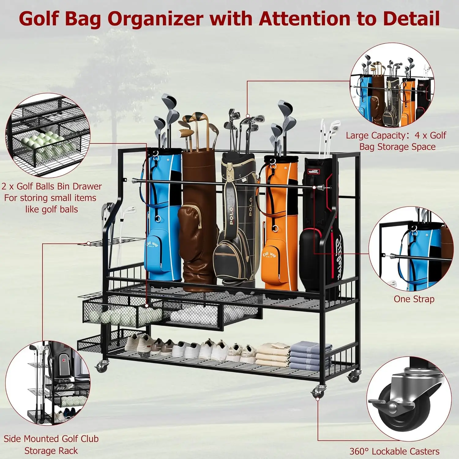 다기능 롤링 골프백 보관 선반(바퀴 포함) 금속 스포츠 - Sports Equipment Bag With Wheels 리뷰 및 가격