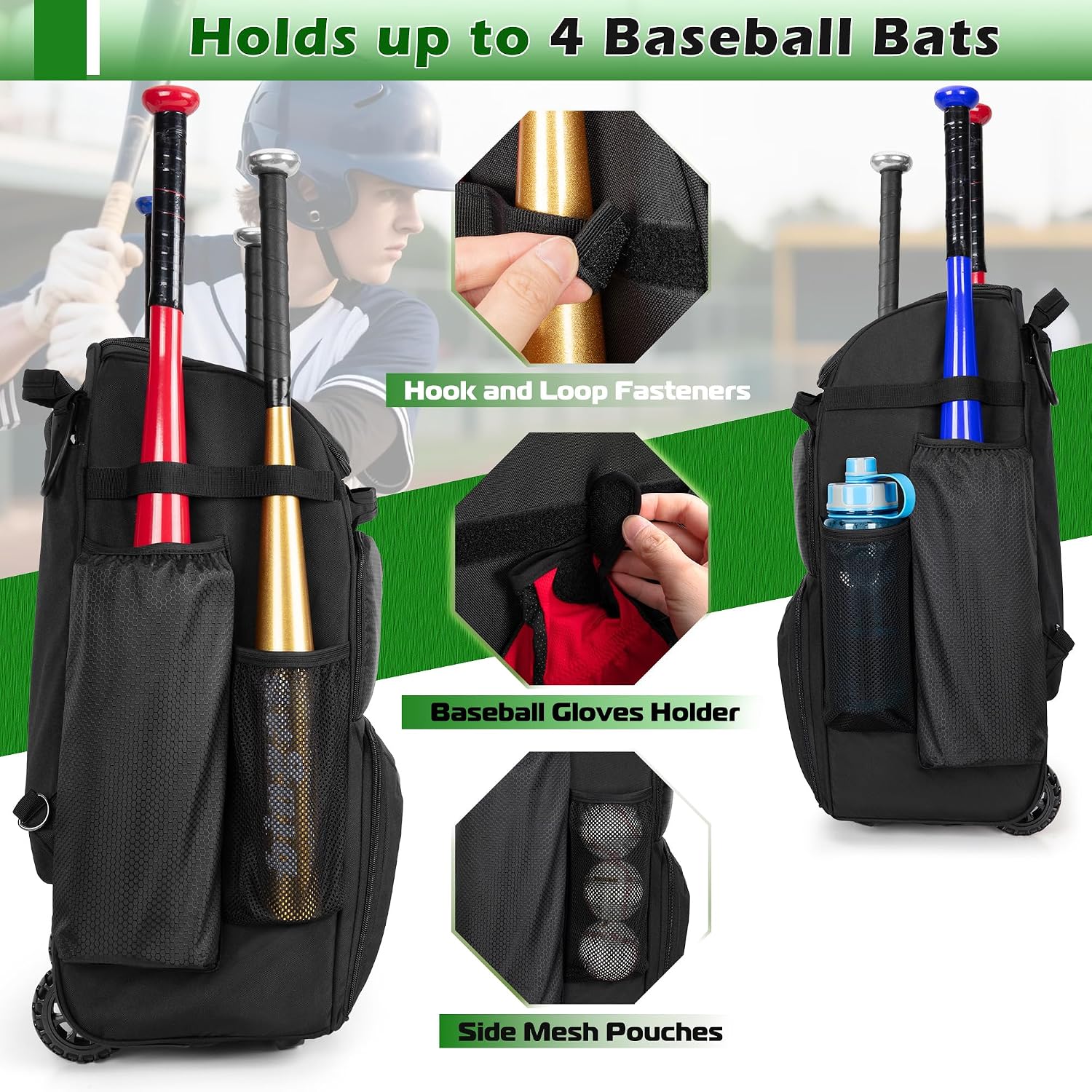 바퀴 달린 롤링 야구 배낭, 헤비 듀티 소프트볼 장비  - Sports Equipment Bag With Wheels 리뷰 및 가격