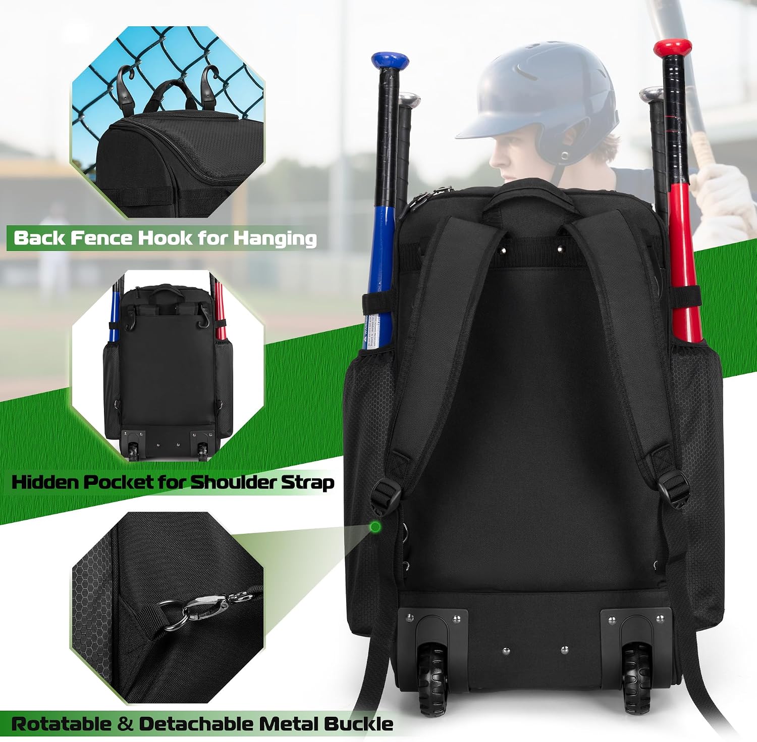 바퀴 달린 롤링 야구 배낭, 헤비 듀티 소프트볼 장비  - Sports Equipment Bag With Wheels 리뷰 및 가격